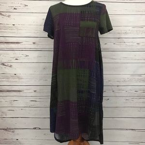 LuLaRoe Carly Green, Purple, and Black Print Sz XS